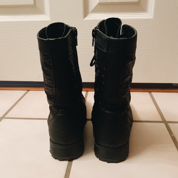 BLACK SEQUIN COMBAT BOOTS - Picture 5 of 5